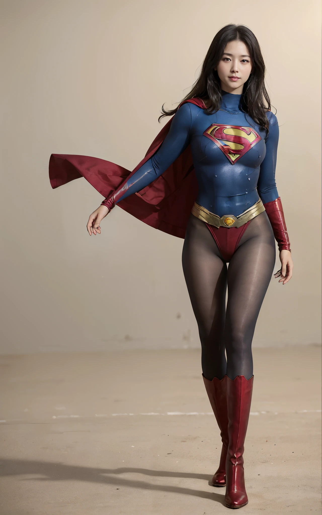 No background、(((Beautiful legs in black tights.)))、(((Legally express the beauty of your smile)))、((((Make the most of your original images)))、(((Supergirl Costume)))、(((Beautiful Hair)))、(((suffering)))、(((Please wear black tights....、Wear red boots)))、((Best image quality、8k))、((Highest quality、8k、masterpiece:1.3))、(((Preserve background )))、Sharp focus:1.2、Beautiful woman with perfect figure:1.4、Slim Abs:1.2、Wet body:1.5、Highly detailed face and skin texture、8k