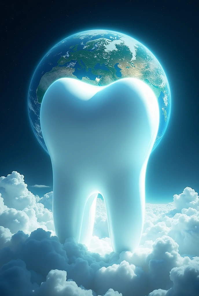 Image of tooth on planet earth background 
