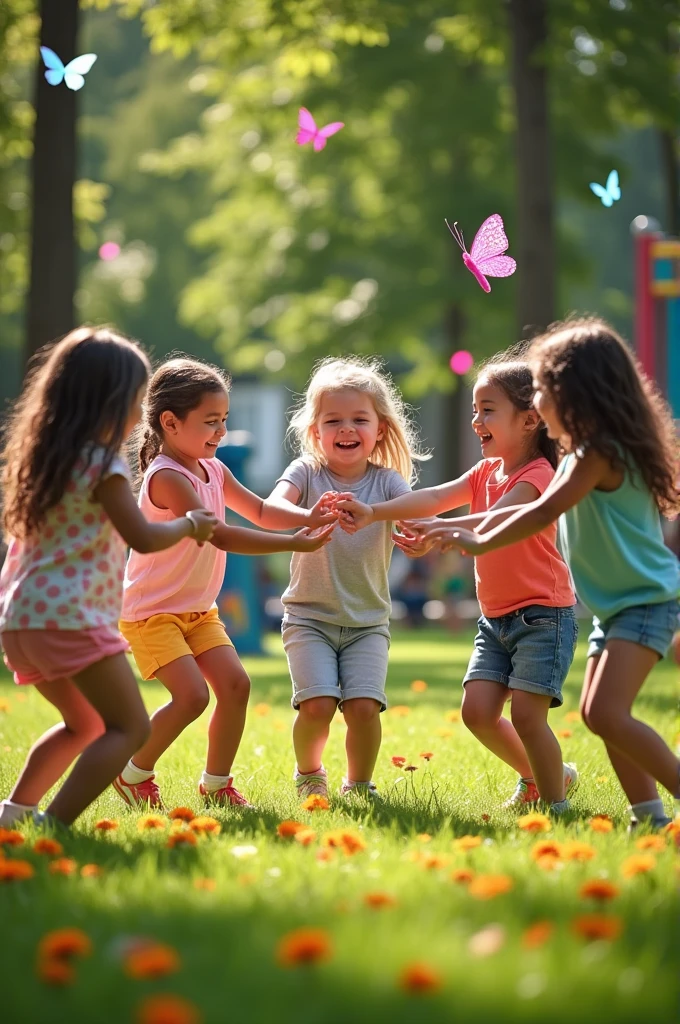 Children playing ring around the clock