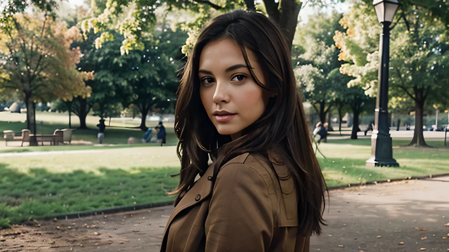 beautiful brunette woman in the park