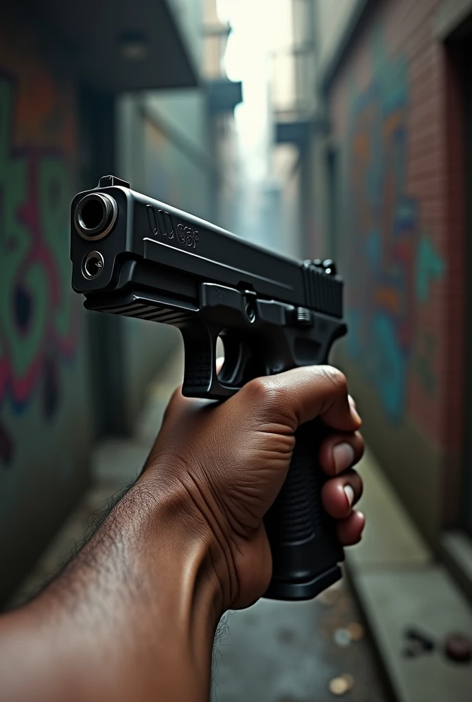 Make a brown arm part holding a pistol with a 50 round magazine
