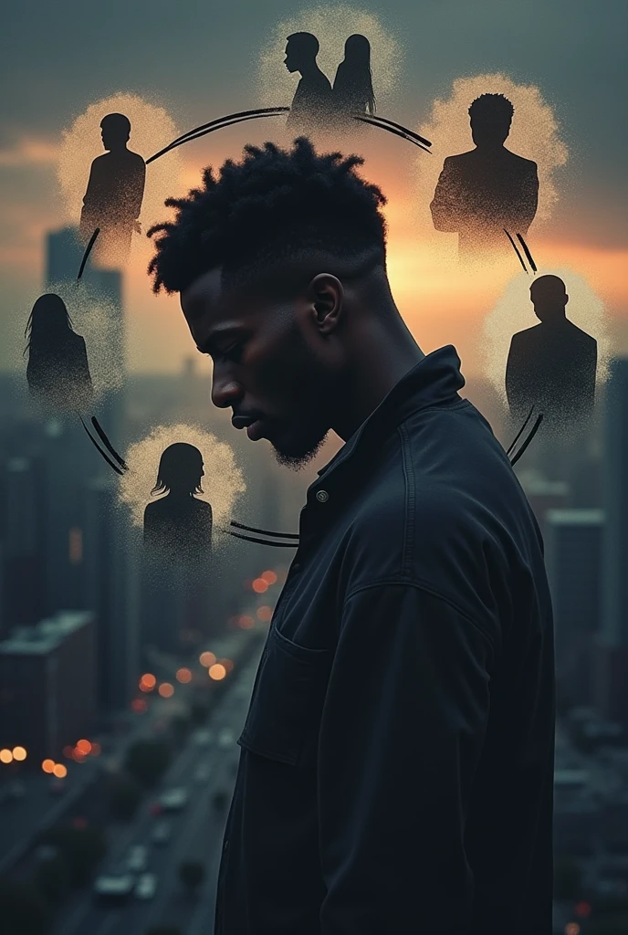 Can you create a graphic organizer for me that has a sad black man in the middle?