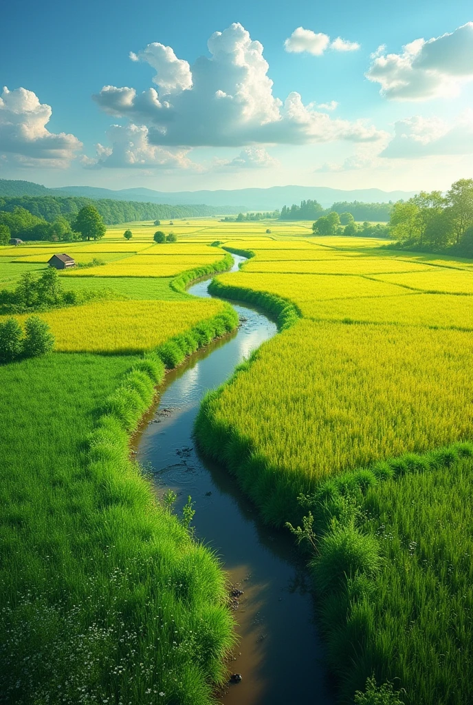 Draw a field from a bird's eye view