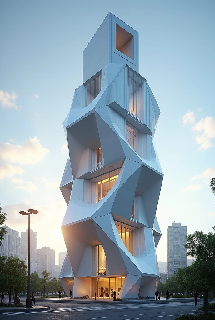 A building composed of a regular dodecahedron sectioned in half, where above its upper base there will be a straight prism with a square base sectioned by a top plane