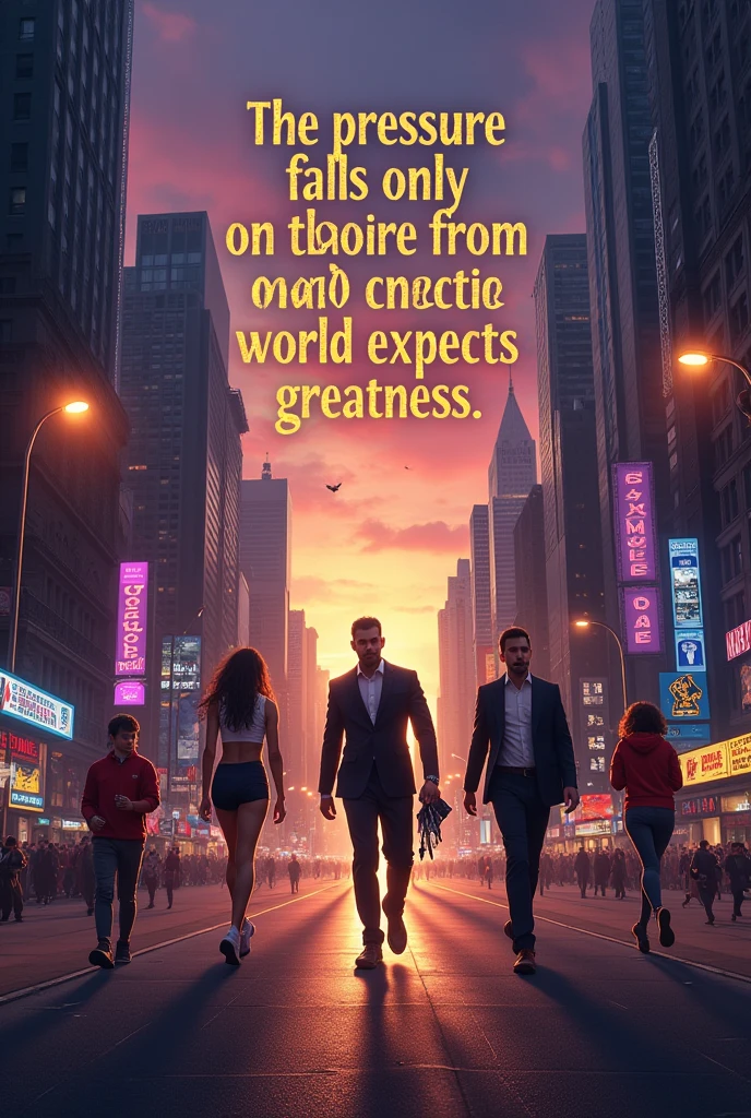 Create an image with this phrase in the center 

"The pressure falls only on those from whom the world expects greatness."