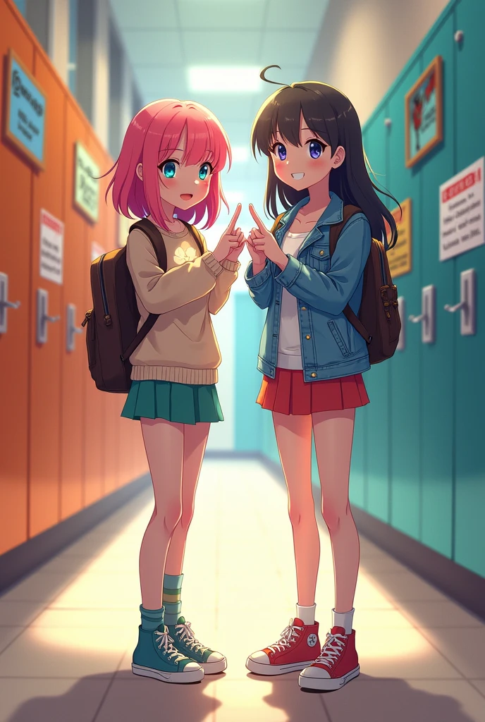 Junior high school girl and high school girl have their fingers crossed