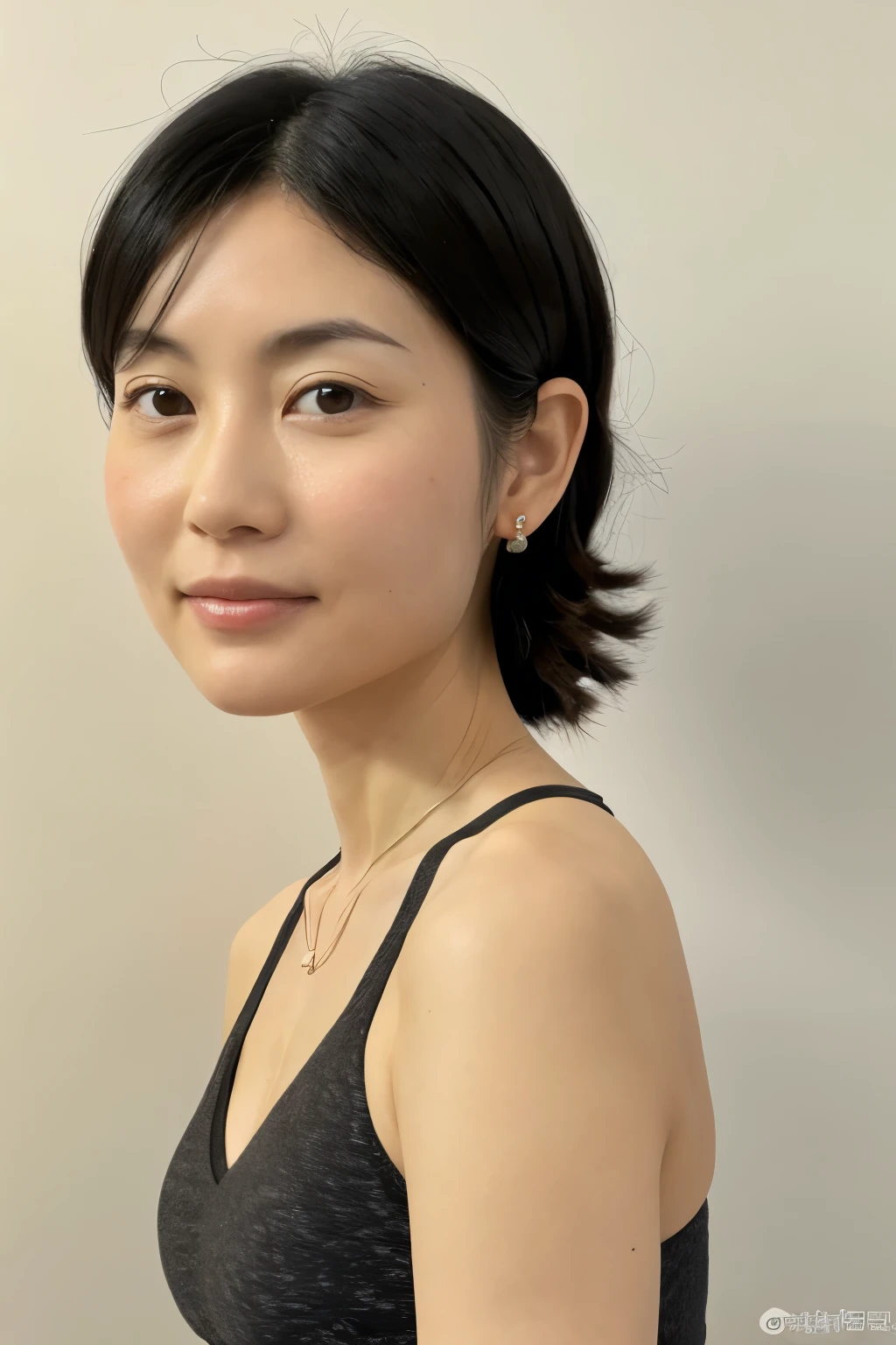 Skinny Japanese woman, Dressed, small head, cute face, detailed face, detailed eyes, (photographrealistic:1.4), (Hyper realistic:1.4), (Realistic:1.3), (Smoother lighting:1.05), (increase cinematic lighting quality:0.9), 32K, 1girl in, 30-years old, Realistic lighting, Backlighting, Light on Face, raytrace, (Brightening light:1.2), (Increase quality:1.4), (Top quality real texture skins:1.4), Black underwear, a necklace, Very thin waist, slender legs, (Increase body line mood:1.1), (Increase the beauty of skin texture:1.1)