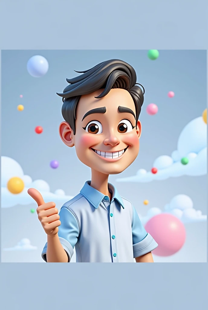Cartoon character of a man blue shirt, an animated character, stylized character, animation style rendering, 3d stylized, smiling and making a nice hand sign