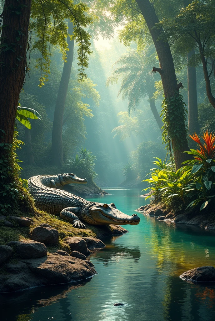 Draw a jungle with saltwater crocodiles 