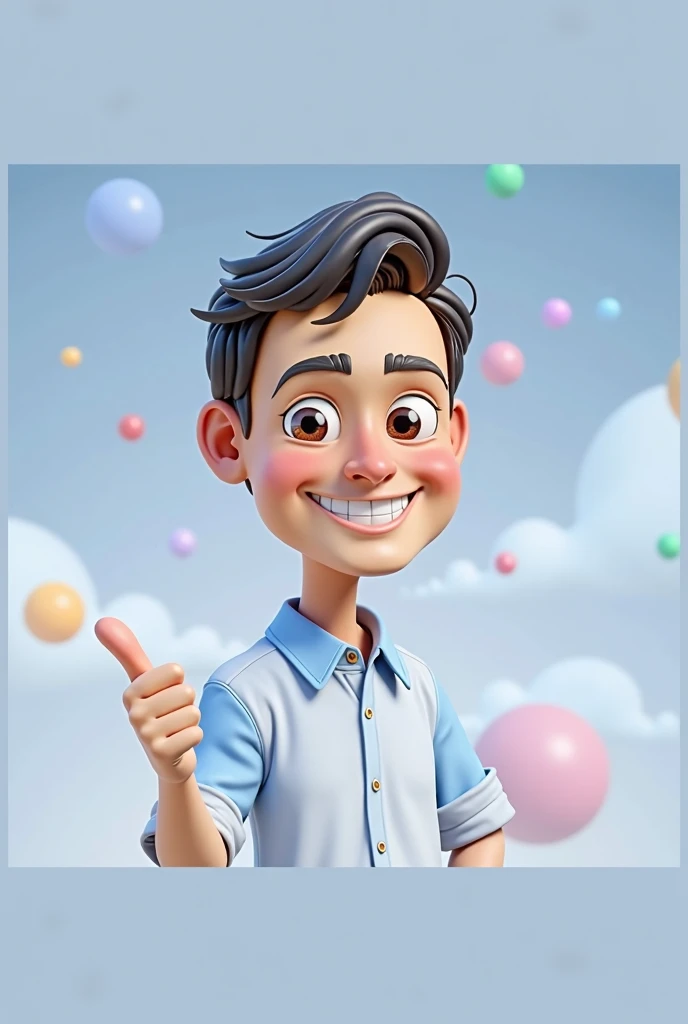 Cartoon character of a man blue shirt, an animated character, stylized character, animation style rendering, 3d stylized, smiling and making a nice hand sign