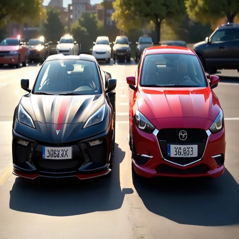 two cars parked in a parking lot with a number plate on the front, render, photo render, artistic render, cgi rendering, 3840x2160, 3840 x 2160, cg art, high quality picture, realistic cars, sportscar, up close picture, hyper real render, cgi render, trending photo, hyper realistic ”