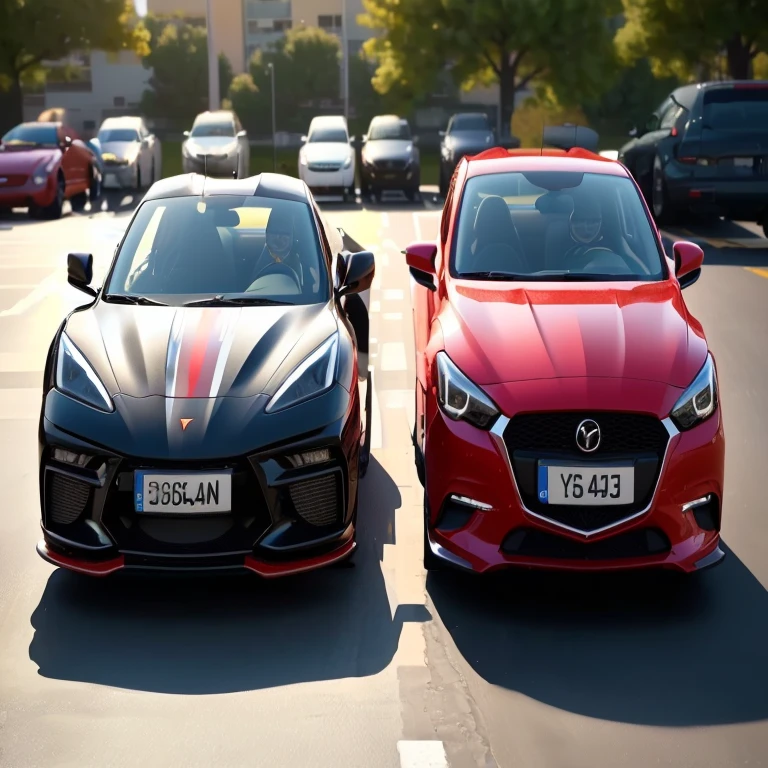 two cars parked in a parking lot with a number plate on the front, render, photo render, artistic render, cgi rendering, 3840x2160, 3840 x 2160, cg art, high quality picture, realistic cars, sportscar, up close picture, hyper real render, cgi render, trending photo, hyper realistic ”