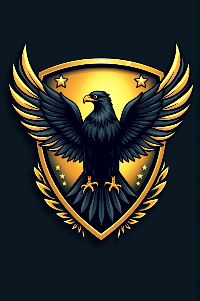 Make a crest for a football team with a black falcon spreading its wings with a golden shield