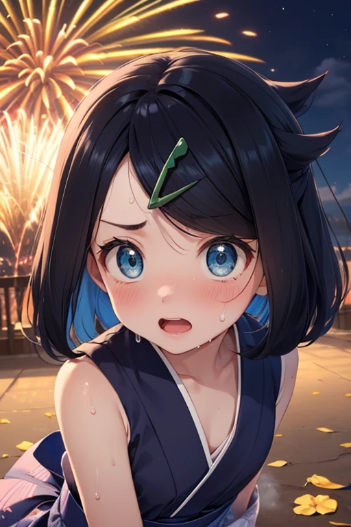 ((nsfw)), (masterpiece, Highest quality, 8K ultra-high resolution:1.6), Not wearing underwear, , kawaii, Pokemon Riko, (A colorful navy blue yukata, night: 1.4), (Summer festival), ((turn around)), Beautiful Eyes,Flash photography, Backlight, ((Close-up of face:1.4)), (Surprised expression:1.4), ((((Sweat)))), (Show your palm to the camera), (Beckon), Written boundary depth, Dramatic portrayal, (Colorful fireworks background), Focus of the film, , Emotional composition, Emotional engine full throttle BREAK Young and cute, Slender body, Flat Chest, Highly detailed glossy skin,Sweat, 完璧なPokemon Riko
, Wind, detailed in the Wind, petals dancing in the Wind
BREAK
ultra detailed crystal eyes, Eyes like shining jewels