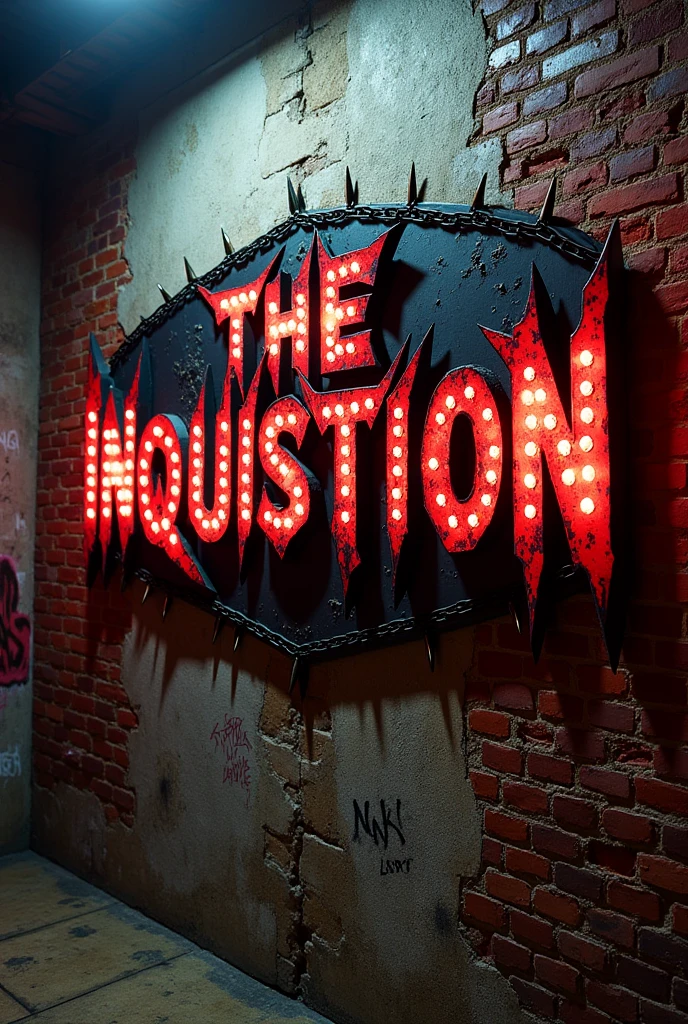 Create a Post-Hardcore band sign that says THE INQUISITION 