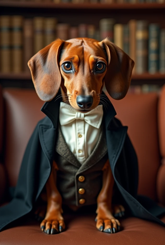 Dachshund dog like portrait of English lord with helpless face