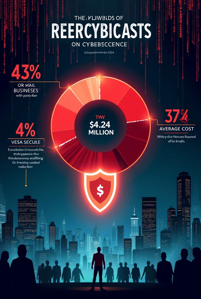 Can you make me a picture that showing the statistics of cybercrime percentage businesses targeted 43% of them, average cost of a data breach that cost $4.24 and its made by CISA
