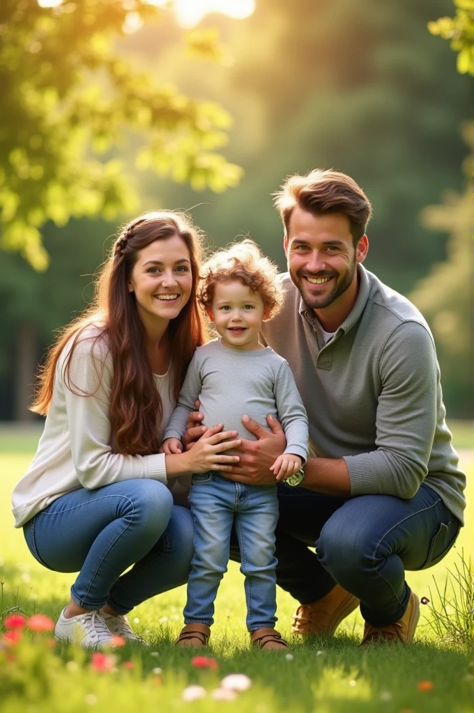 Un jeune enfant garcon au milieu de ses parents