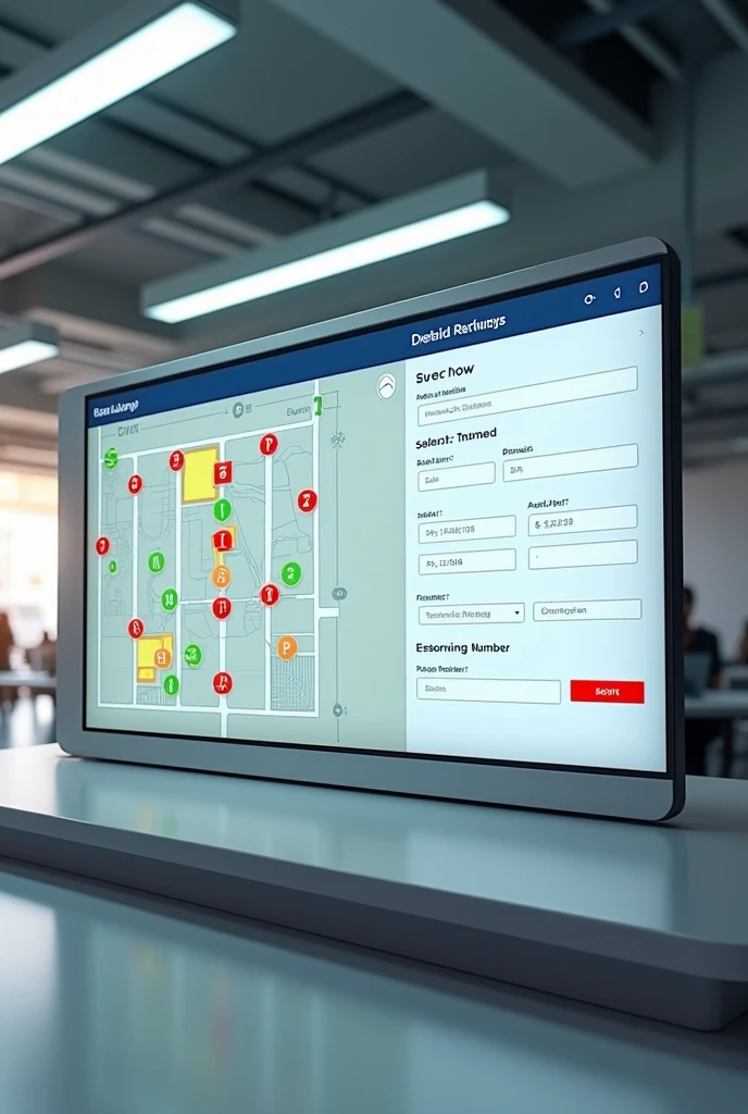 Make a mockup of a parking lot page where the user interface shows spaces,free ,and busy, reserved and that the user can reserve a place at what time, Also that I can enter the plate, Type and document of the person who keeps the vehicle