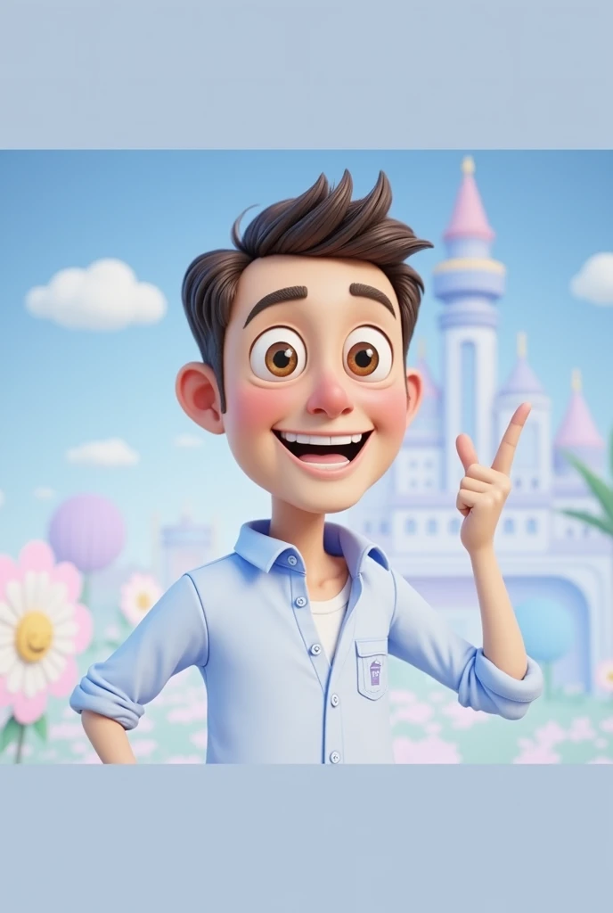 Cartoon character of a man blue shirt, an animated character, stylized character, animation style rendering, 3d stylized, smiling and making a nice hand sign
