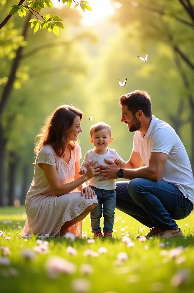Un jeune enfant  garcon au milieu de ses parents