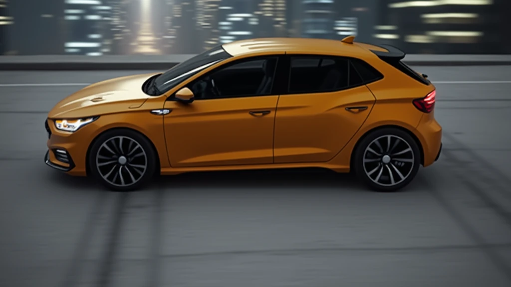 orange car, hatchback, 2024, Futuristic,
