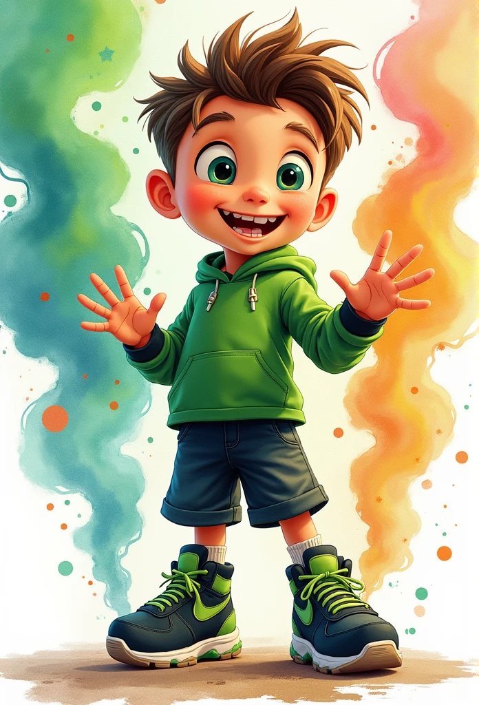 ben10 6 yars old, watercolor, colorfull, smoke, high definition,