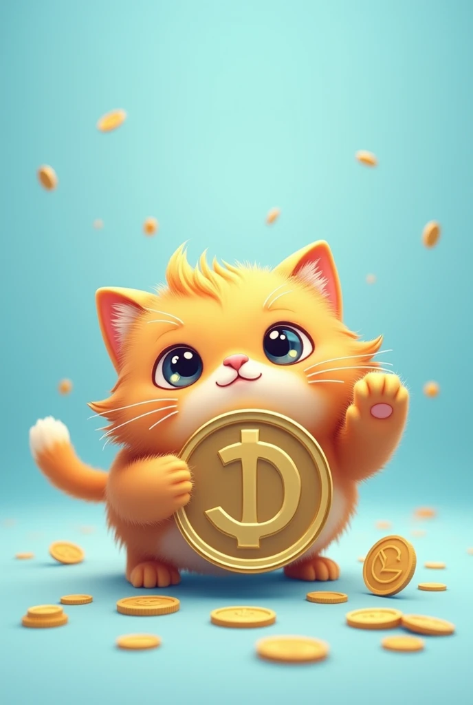 coin logo , ton network , brown cat , light blue background , oggy inu 