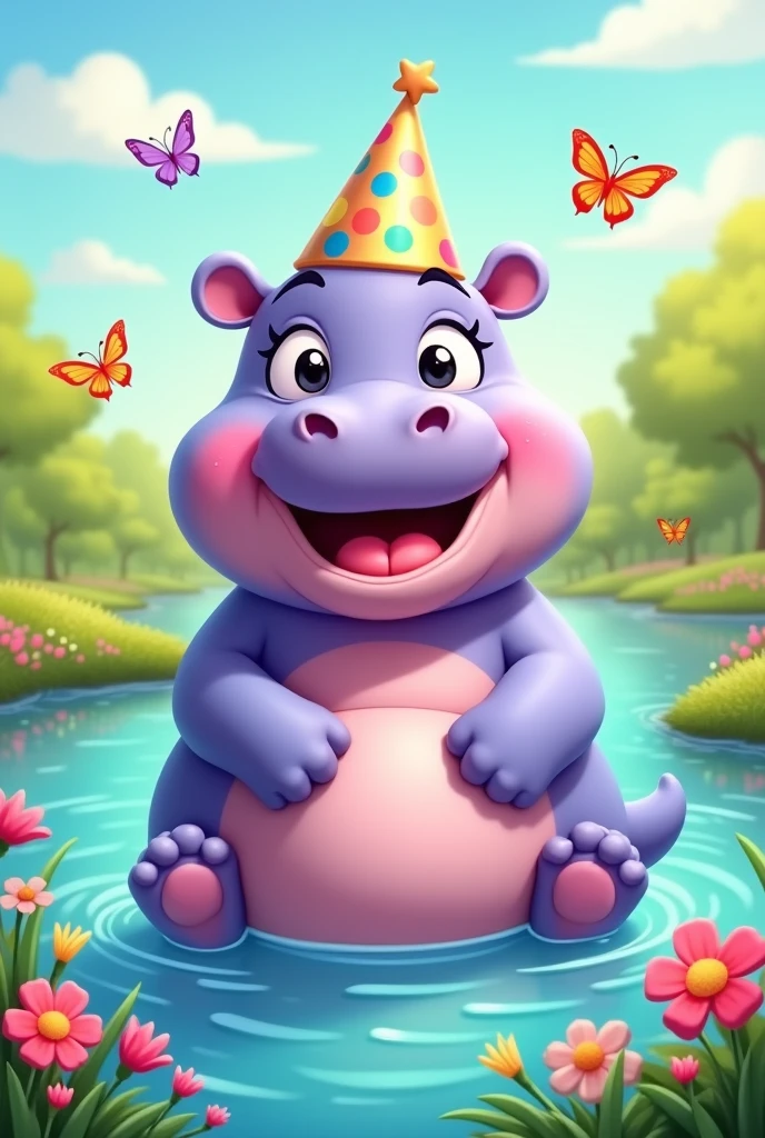 draw me a happy hippo cartoon style