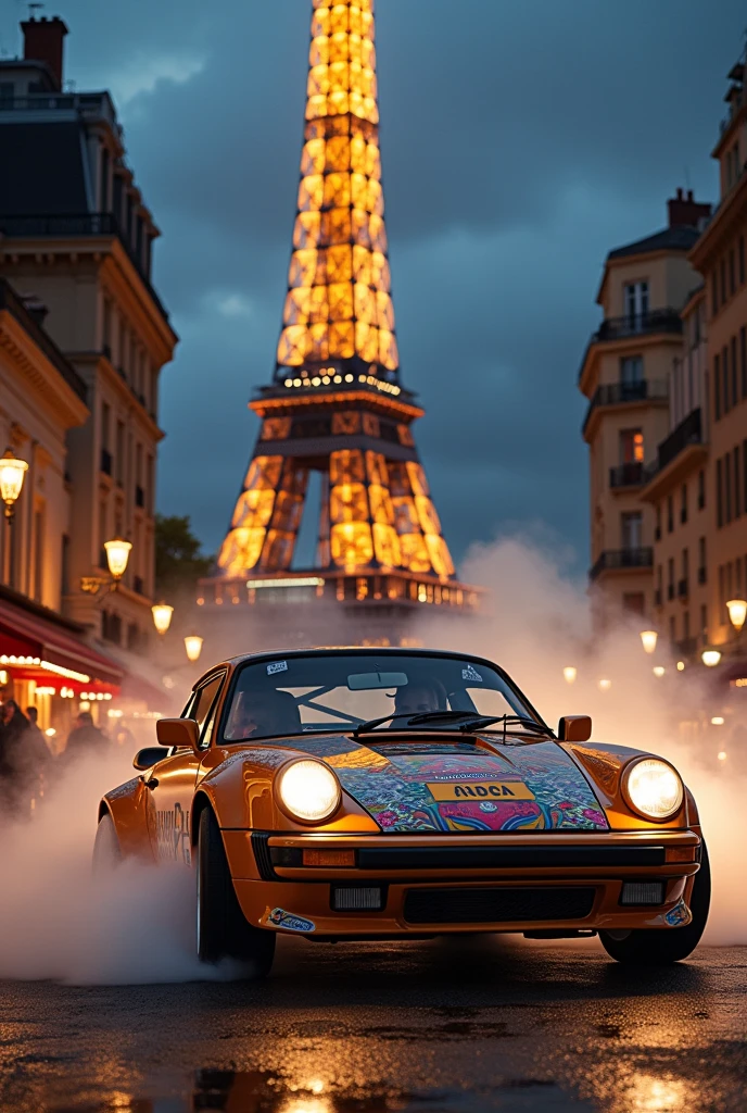 Saipa Pride car drifting under the Eiffel Tower