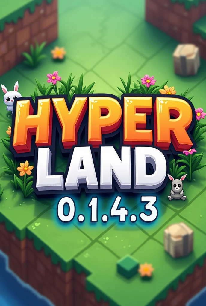 A minecraft themed logo that says HYPER in orange and LAND in white, so HyperLand with a Minecraft lawn and behind the lawn or around some hentai waifus and Jenny mod below the HyperLand in light blue 0.14.3 the texts contain minecraft pixels and busty waifus in the background but not busty lolis waifus with big asses like uzaki chan 