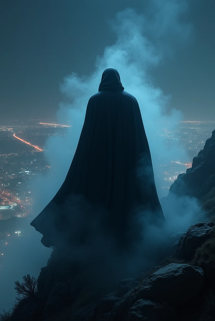 man in cape without face