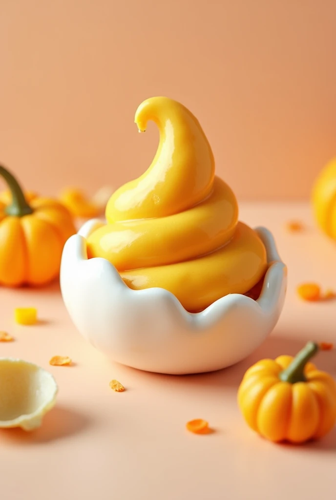 A Creamy Squash Flavored Ice cream put inside a small white container of macaroni