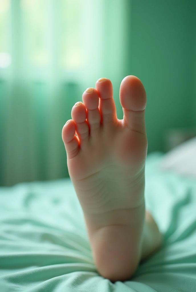 Human life toes foot six toes shown picture background green hastane odasında ayak parmaklarının arka tarafı gözüksün  insana Bulanık gözüksün ayağı net gözüksün 