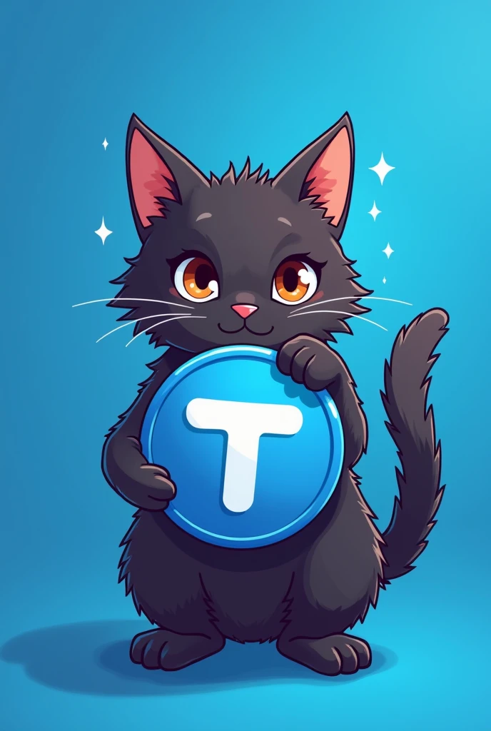coin logo , tone network , dark brown cat , blue background , oggy inu