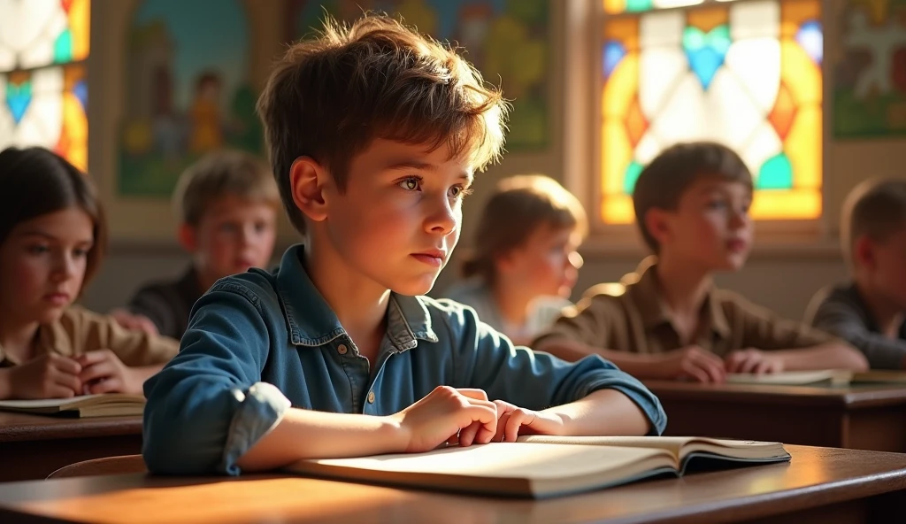A young boy of ten years old in a Bible school