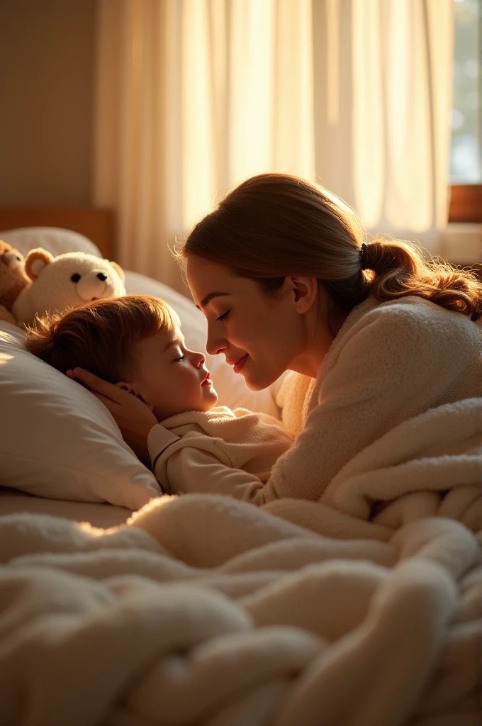 Mother touches sleeping son intimately in bed