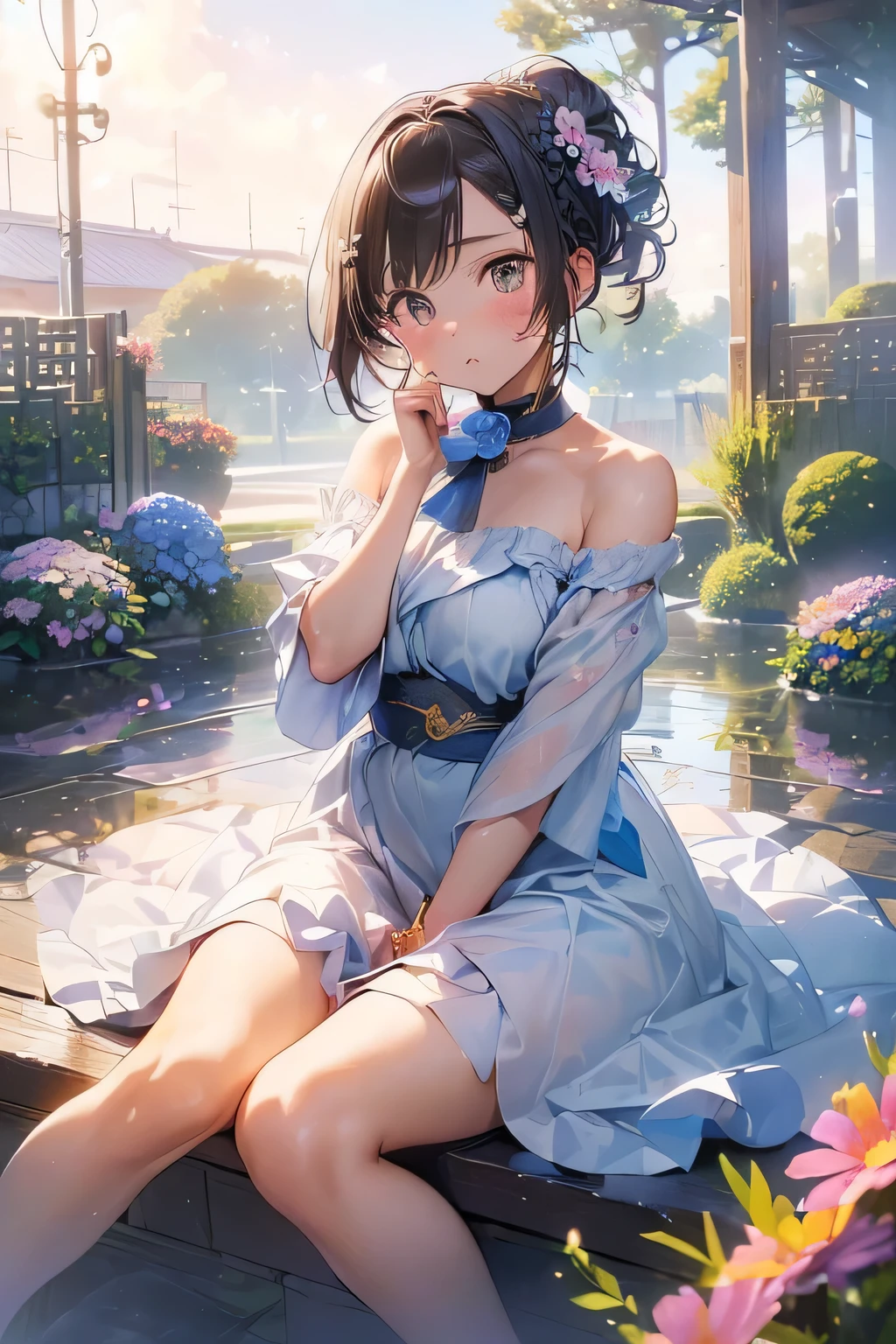 Highest quality、High resolution、Detailed Background、(Beautiful face in every detail:1.4)、Anatomically correct、(Normal number of fingers:1.2)、(Highly detailed face)、Detailed eyes、Teenage beauty、Perfect body line、Braided bob cut、ponytail、Cute hairstyle、well-groomed eyebrows、A melancholy atmosphere、
(A girl wearing a pink dress standing in the middle of a field of purple and white cosmos flowers:1.5)、Tears shine in the girl&#39;s eyes、His gentle expression is distorted、To cover one&#39;s face with both hands、Crying with shaking shoulders、Elegant cosmos flowers々It seems as if the girl&#39;s sadness is being gently embraced.、A quiet breeze sways the petals and gently strokes the girl&#39;s hair、A sad but warm scene unfolds before your eyes, as if nature is comforting the girl&#39;s heart.、Cosmos flower々It&#39;s as if the author is empathizing with the girl&#39;s sadness.、very beautiful