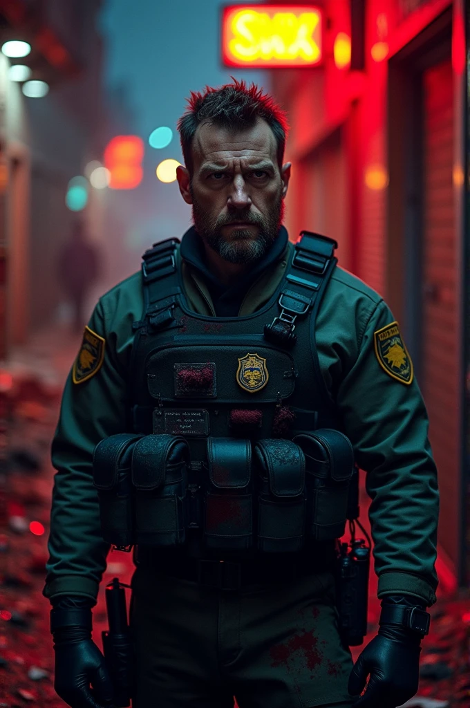 (masterwork) Very high quality, Full body shot, Super detailed shooting, Resident Evil setting, Male clergy, medics, treating injured male semi-secret police in ruined city park, 32K resolution, Best quality, Dynamic pose, actionpose, Surreal and charming.