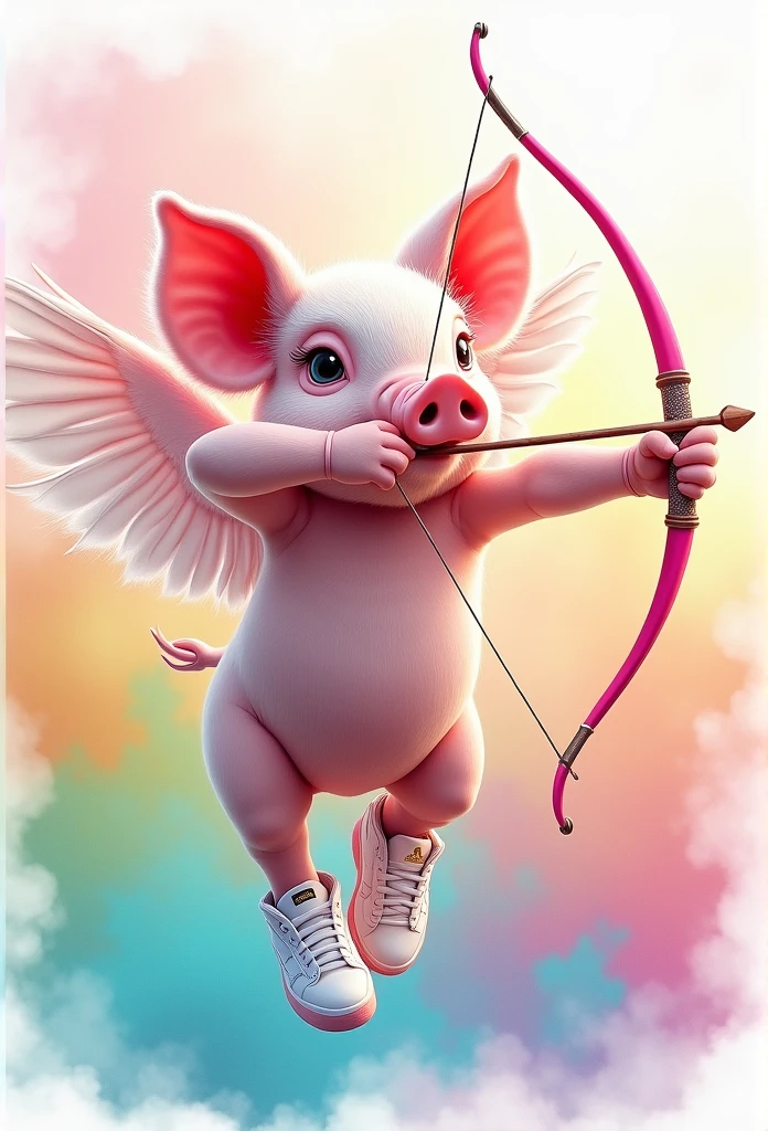 pig, cute, rose, wings, Archery, tenis adidas, watercolor, colorfull, smoke, high definition,