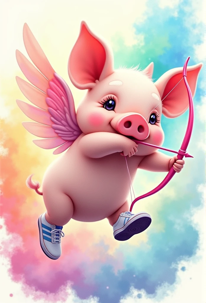 pig, cute, rose, wings, Archery, tenis adidas, watercolor, colorfull, smoke, high definition,