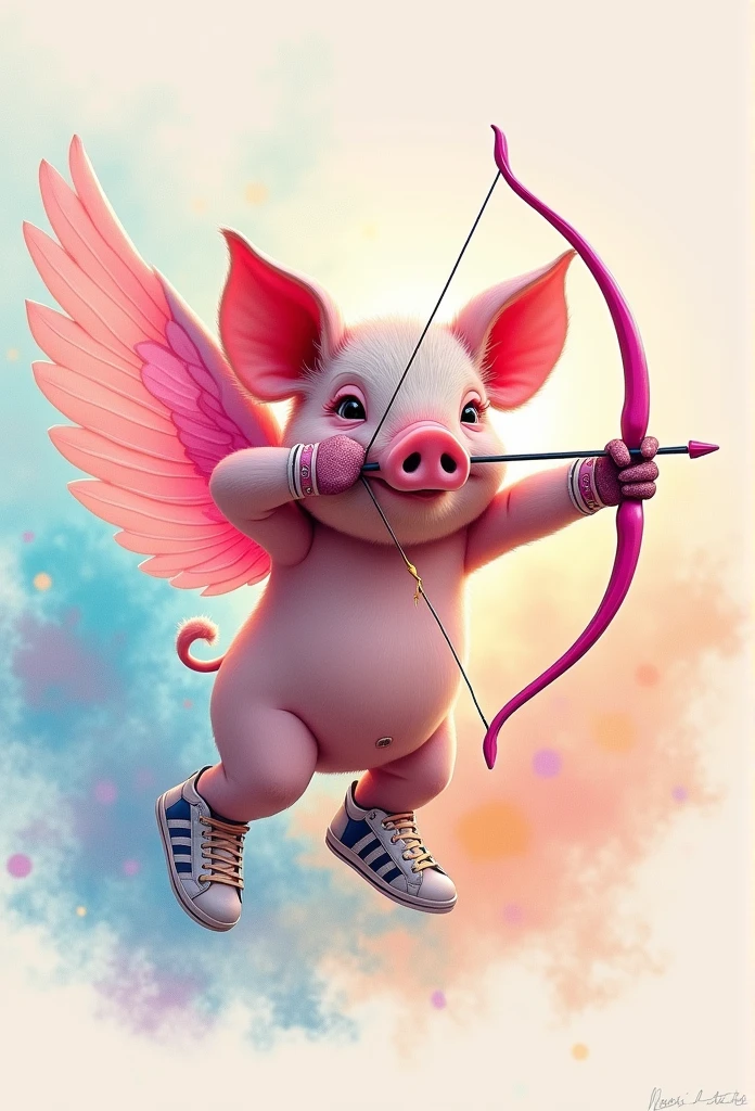 pig, cute, rose, wings, Archery, tenis adidas, watercolor, colorfull, smoke, high definition,