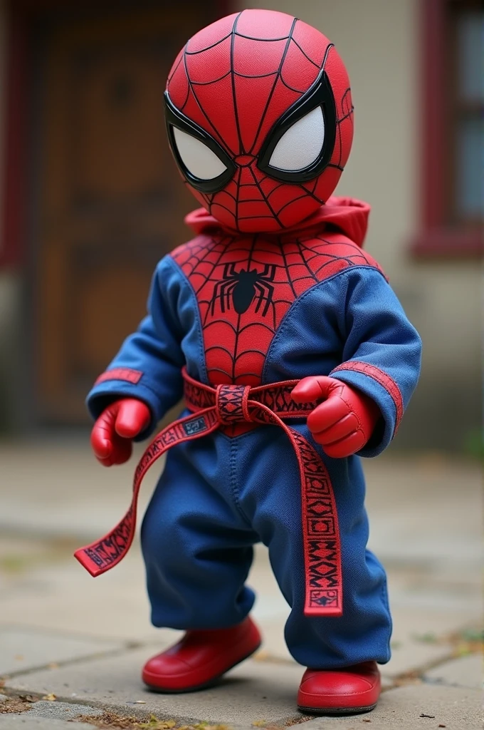 haz a un mini spiderman con dobok de taekwondo