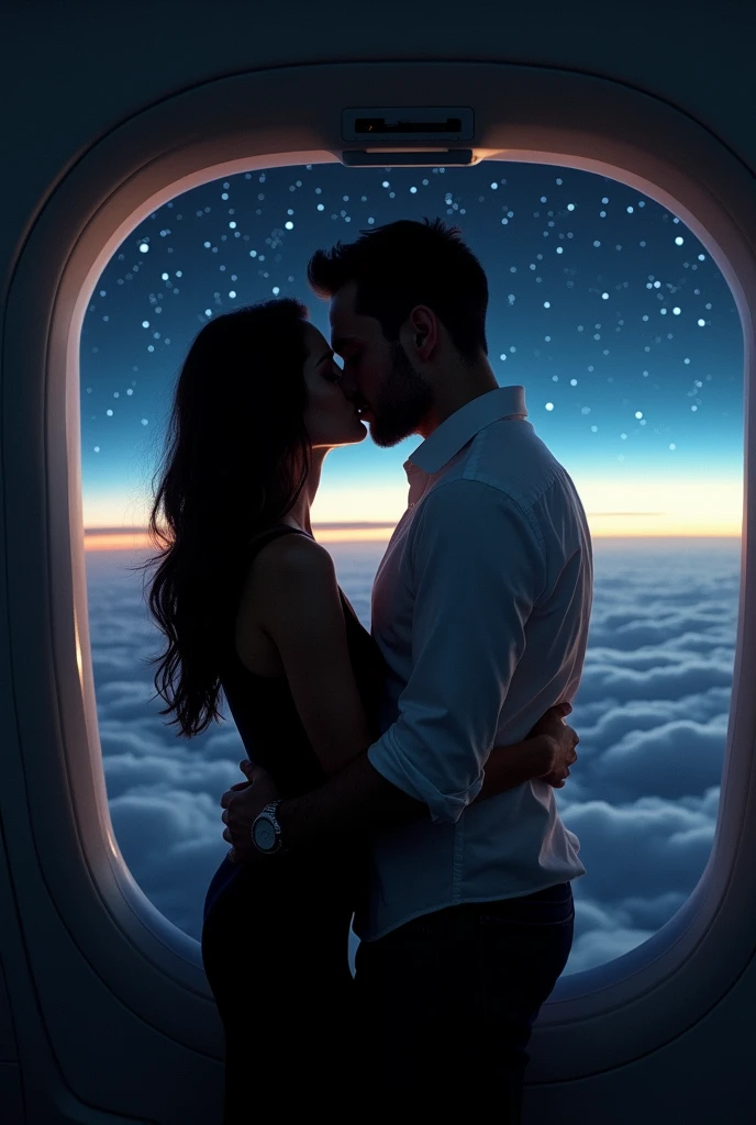 a man and girl on a Porsche,naked with no cloths,between the sky in
filled with lights