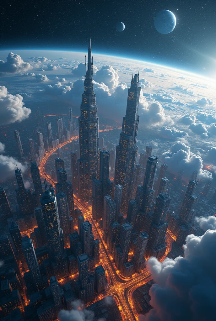Planet with giant cities seen from space