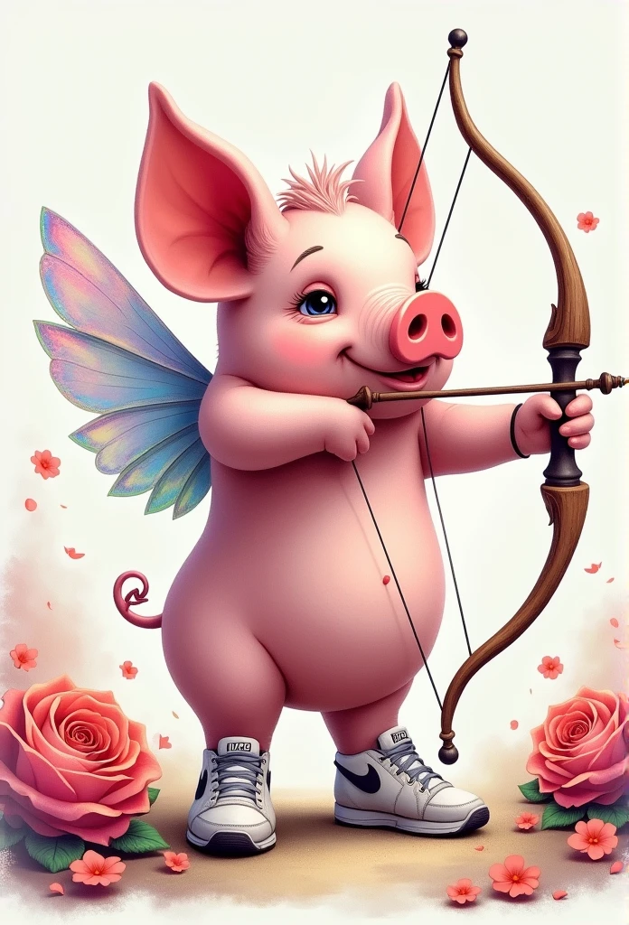 pig, cute, rose, wings, Archery, nike tenis, watercolor, colorfull, smoke, high definition,