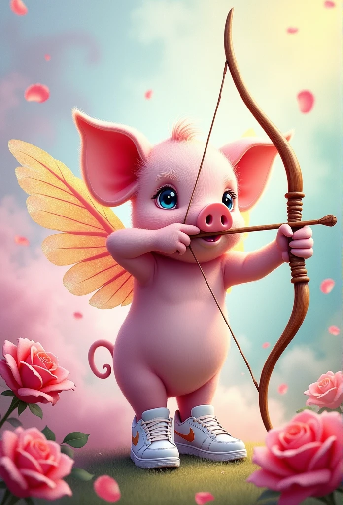 pig, cute, rose, wings, Archery, nike tenis, watercolor, colorfull, smoke, high definition,