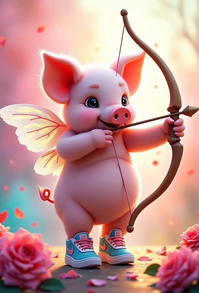 pig, cute, rose, wings, Archery, nike tenis, watercolor, colorfull, smoke, high definition,