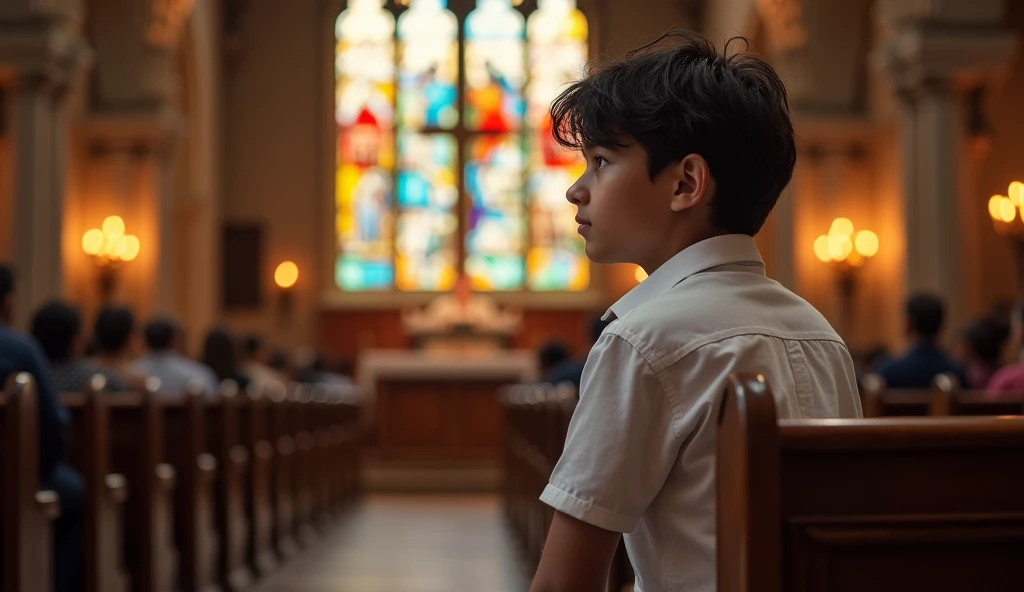 A 20 year old boy in a church service