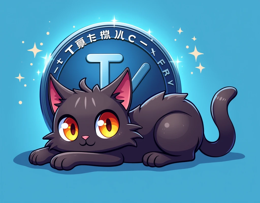 coin logo , tone network , dark brown cat , blue background , oggy inu , cat inu